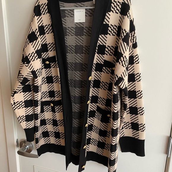Sandro Checked Jisou Beige Cardigan - Picture 2 of 7